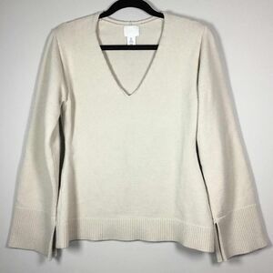 H&M Off White Minimalist Clean Girl Knit V Neck Oversized Sweater S‎ Autumn Fall